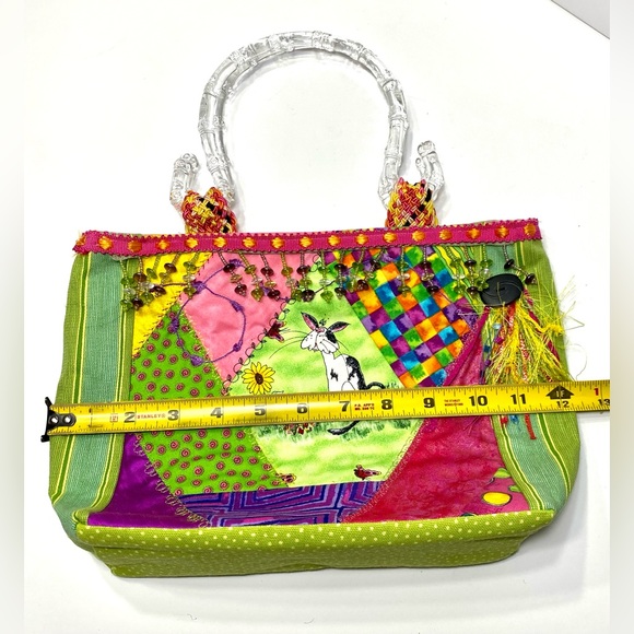 Cat Feline Canvas Multicolor Tote Bag Purse Embroidered Beads from Rose Clear - Picture 3 of 9